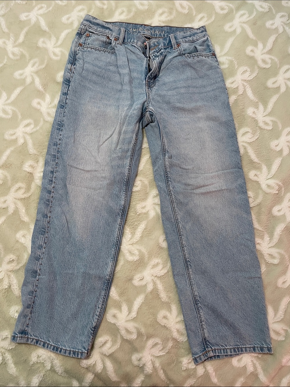 AE Ex Boyfriend Jeans - Light Wash w/ Embellishments